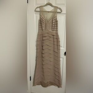 Xscape Taupe Layered Maxi Dress with Sheer Yoke